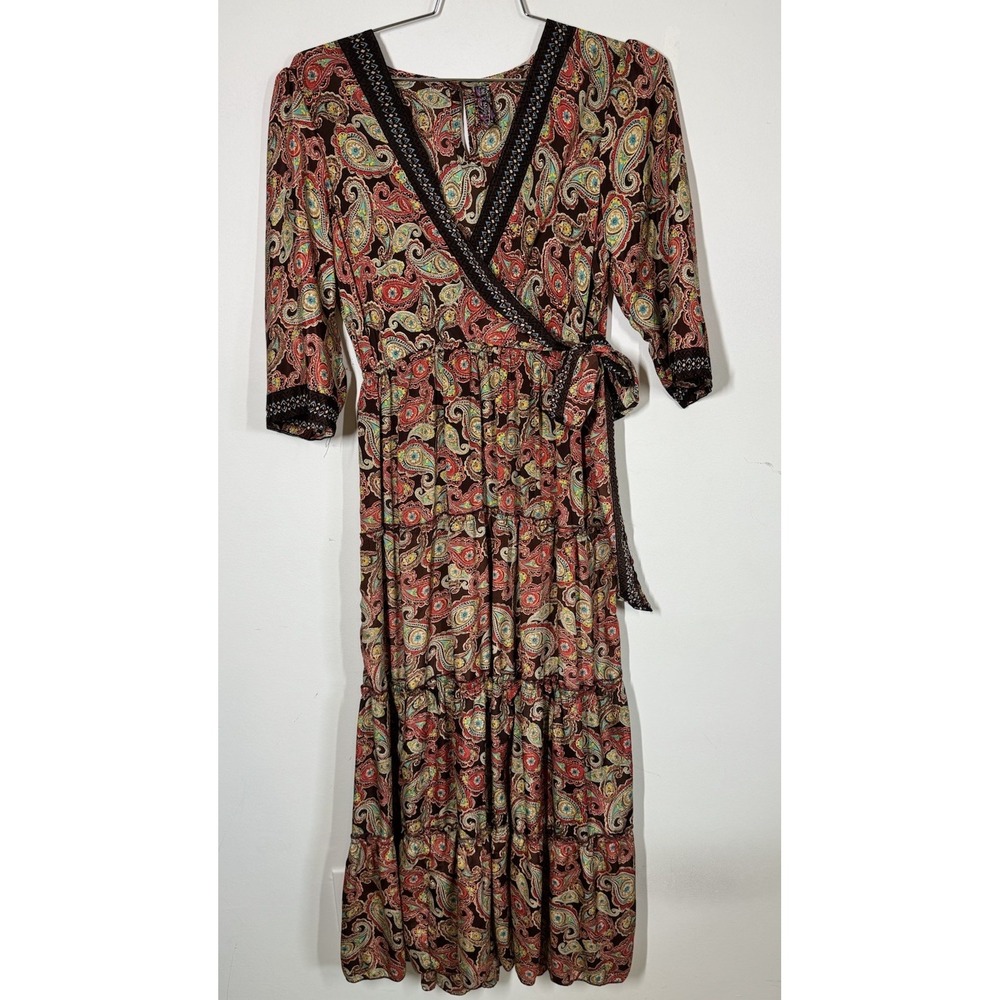 Me 2 Magic Anthropologie Tiered Boho Paisley‎ Maxi Dress Size L Festival Gypsy